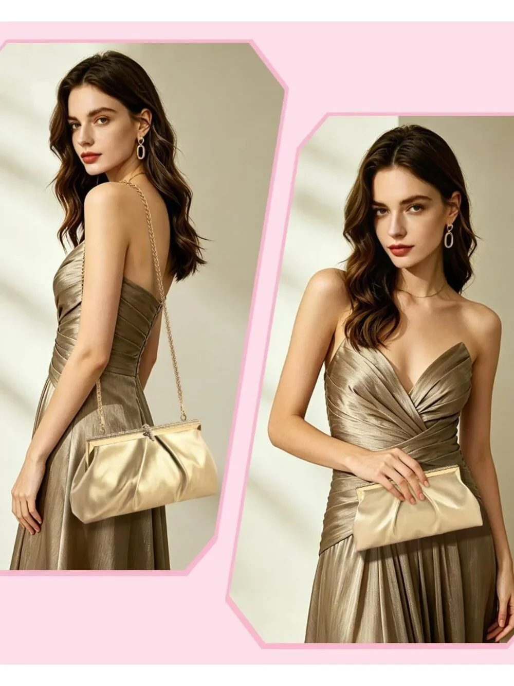 👜 Women's Gold PU Leather Formal Evening Bags Shoulder Party Cocktail Clutch